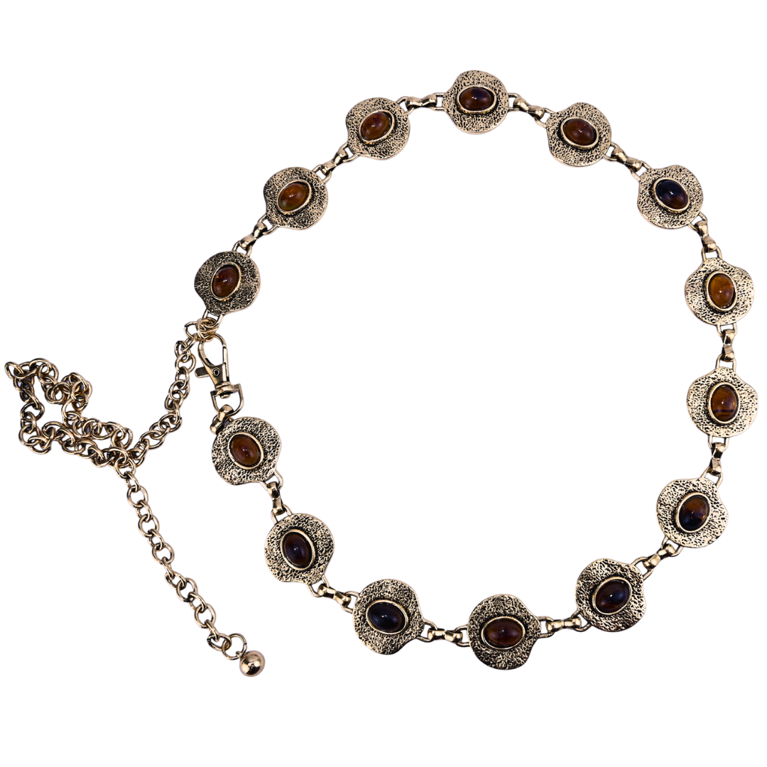 Cinto Feminino De Corrente Com Pedra Âmbar
