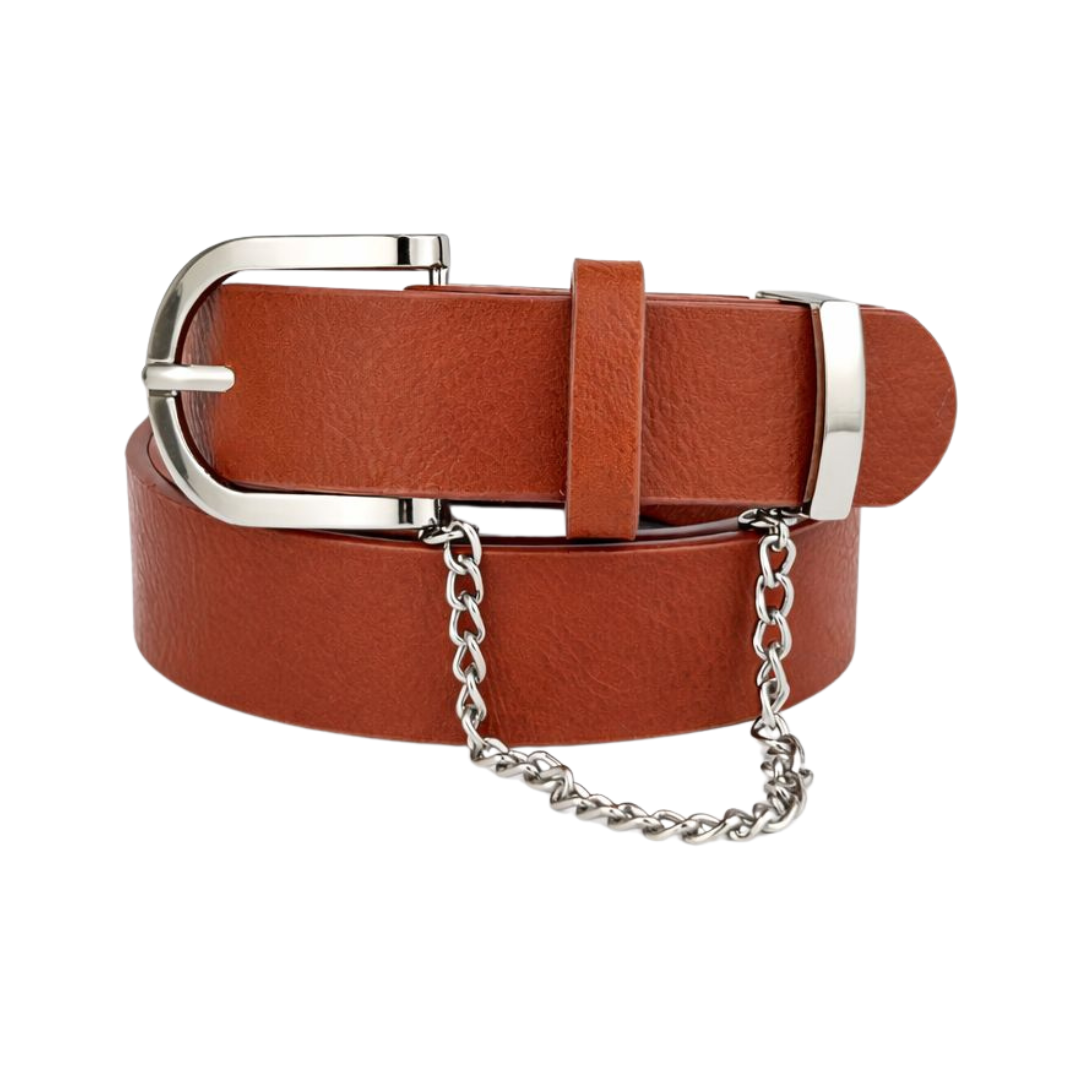 Cinto Feminino com Corrente e Fivela Prateado