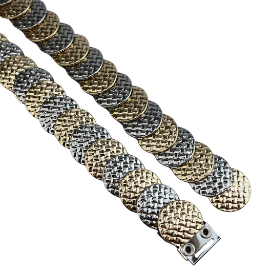 Cinto Artesanal de Moedas Texturizadas Prata com Dourado