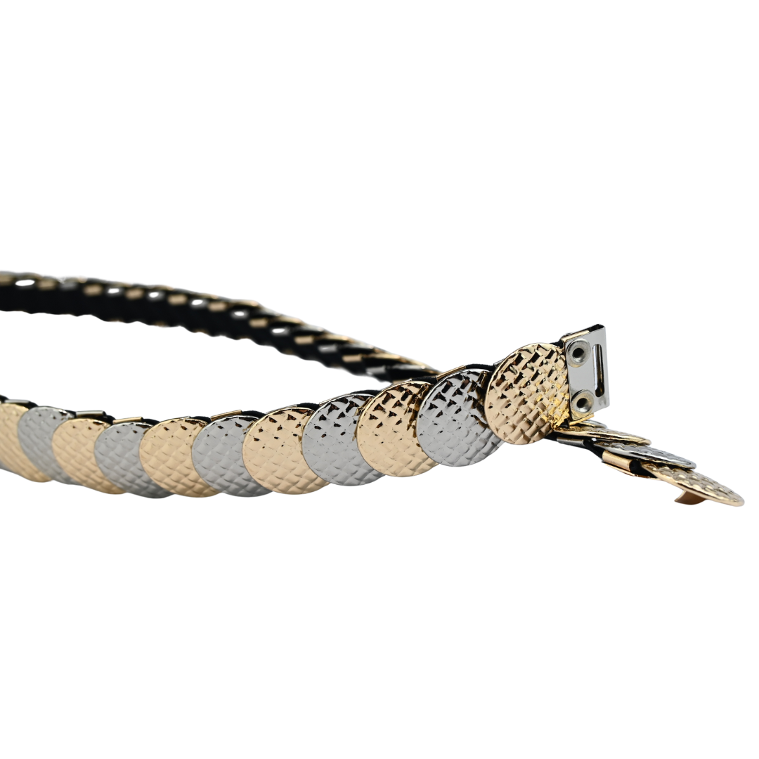 Cinto Artesanal de Moedas Texturizadas Prata com Dourado