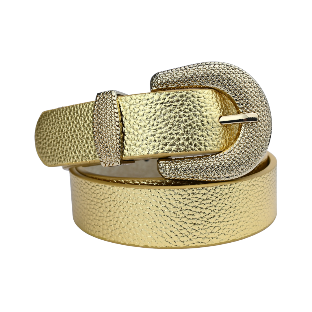 Cinto Feminino com Fivela Dourada Texturizada