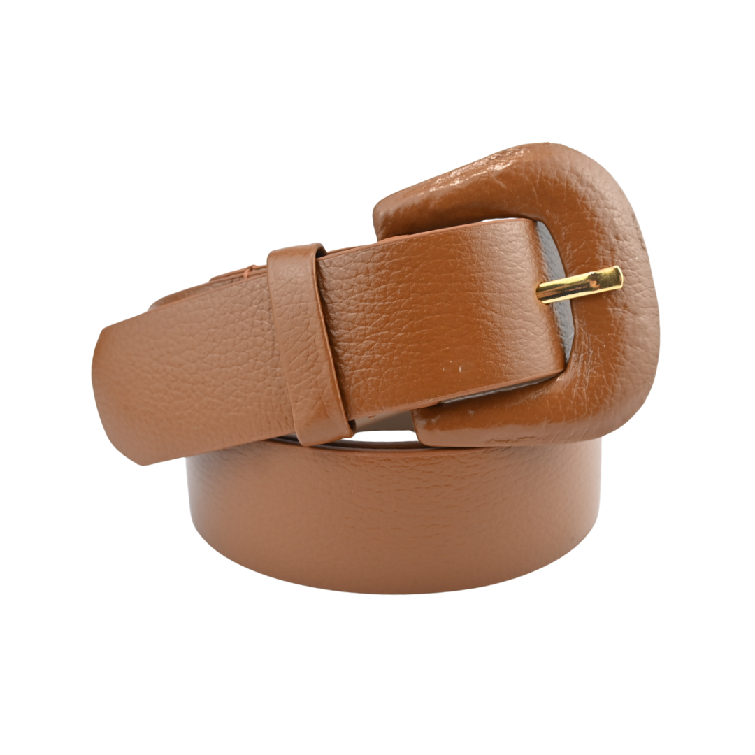 Cinto de Couro Feminino com Fivela Forrada