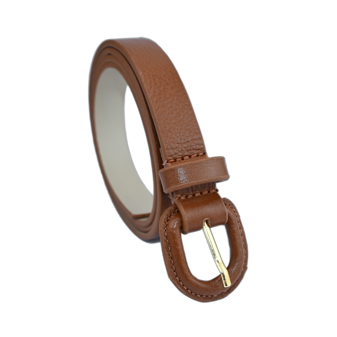 Cinto De Couro Encapado Fino Fivela  Arredondada