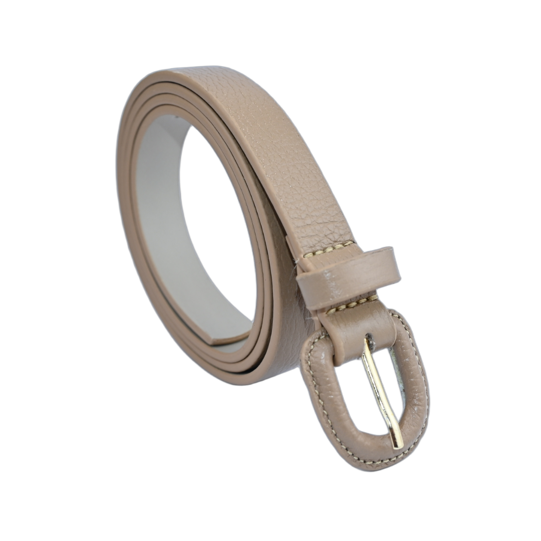 Cinto De Couro Encapado Fino Fivela  Arredondada