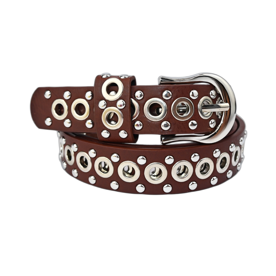 Cinto Feminino Estilo Punk com Ilhós Duplos