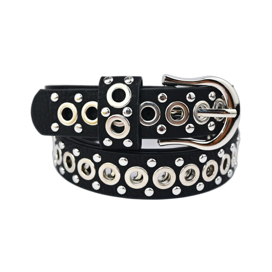 Cinto Feminino Estilo Punk com Ilhós Duplos