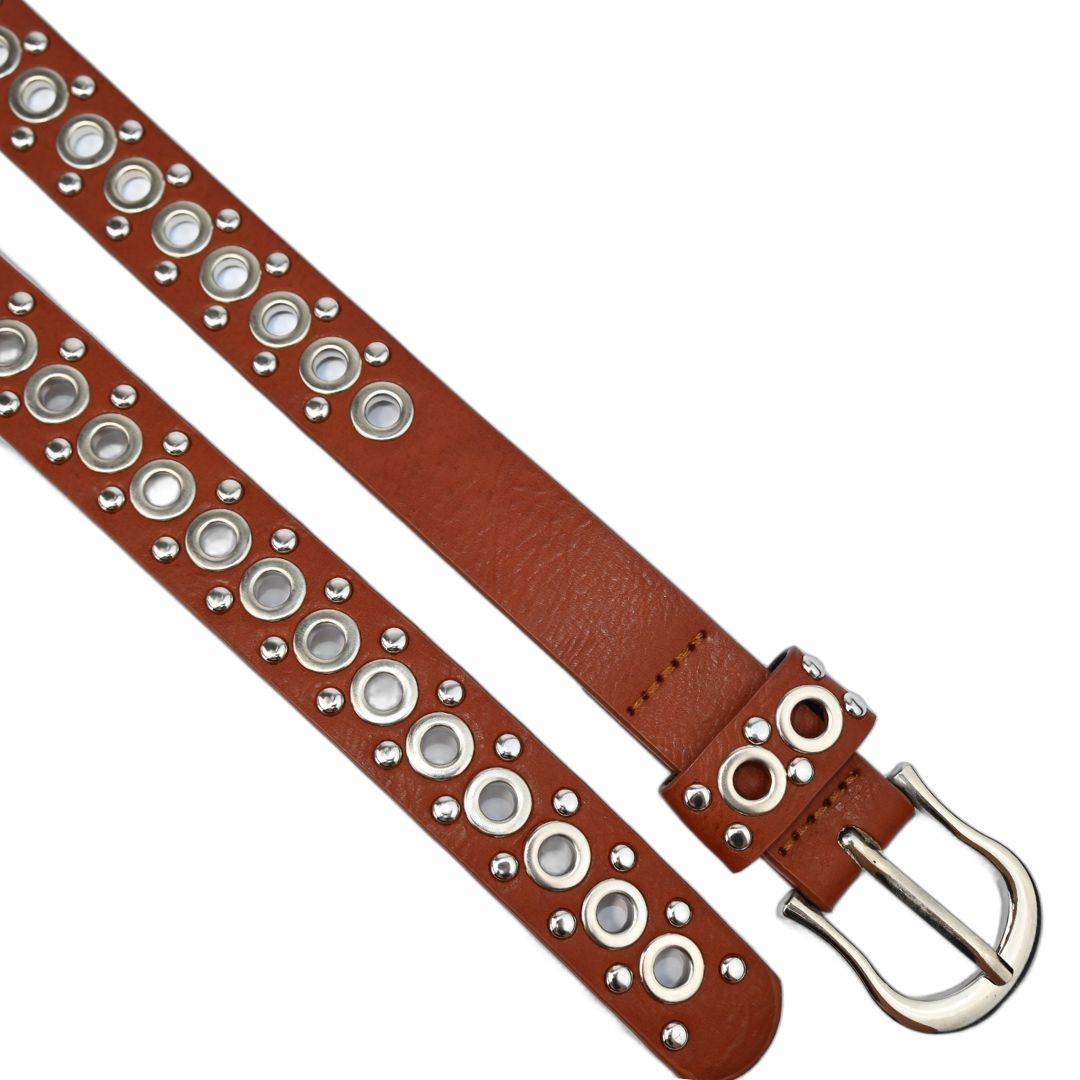 Cinto Feminino Estilo Punk com Ilhós Duplos