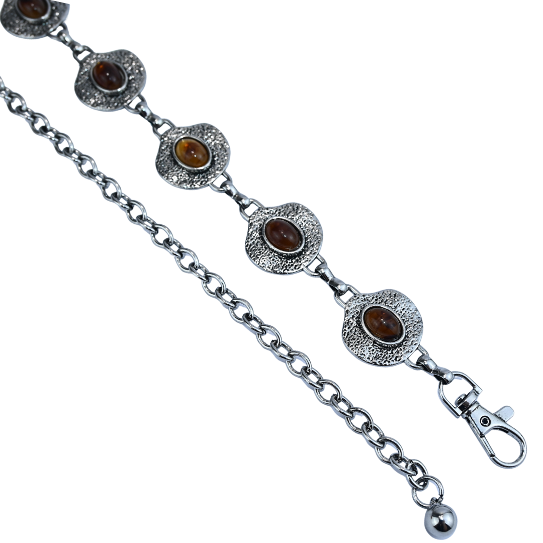 Cinto Feminino De Corrente Com Pedra Âmbar
