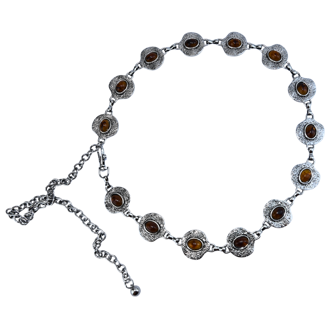 Cinto Feminino De Corrente Com Pedra Âmbar