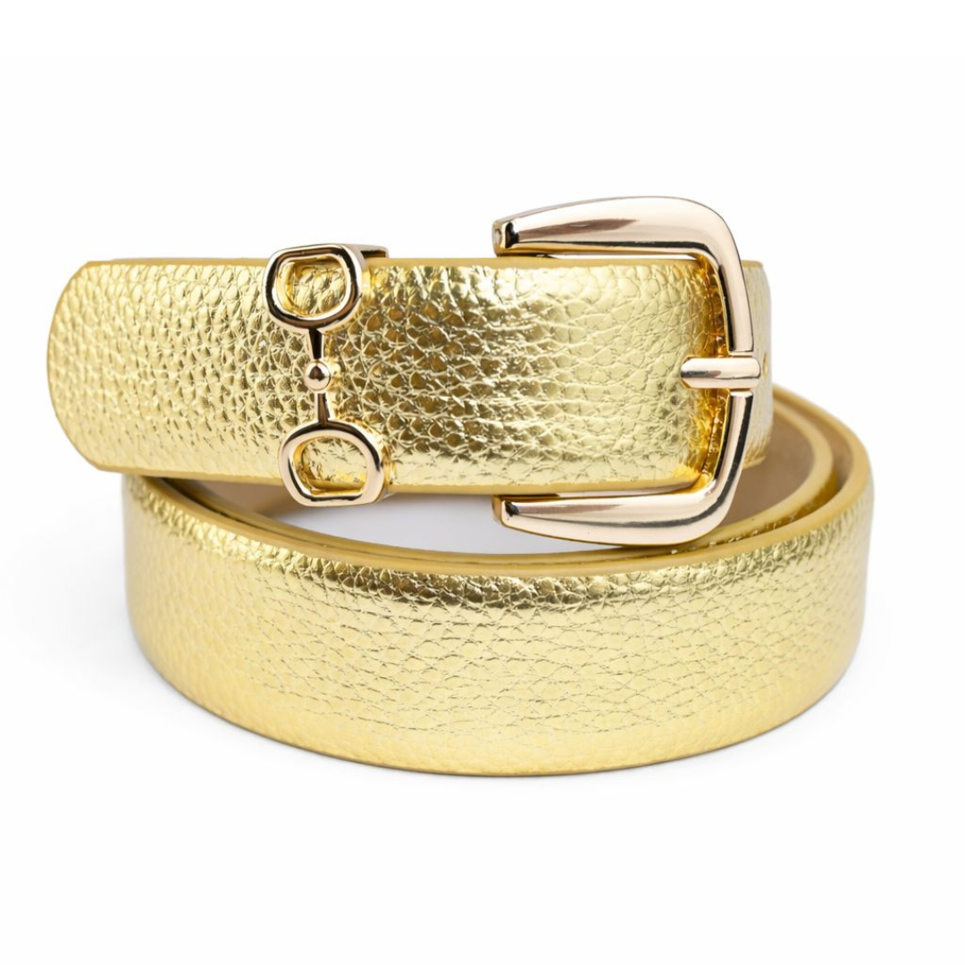 Cinto Feminino com Fivela Dourada e Detalhe Metálico