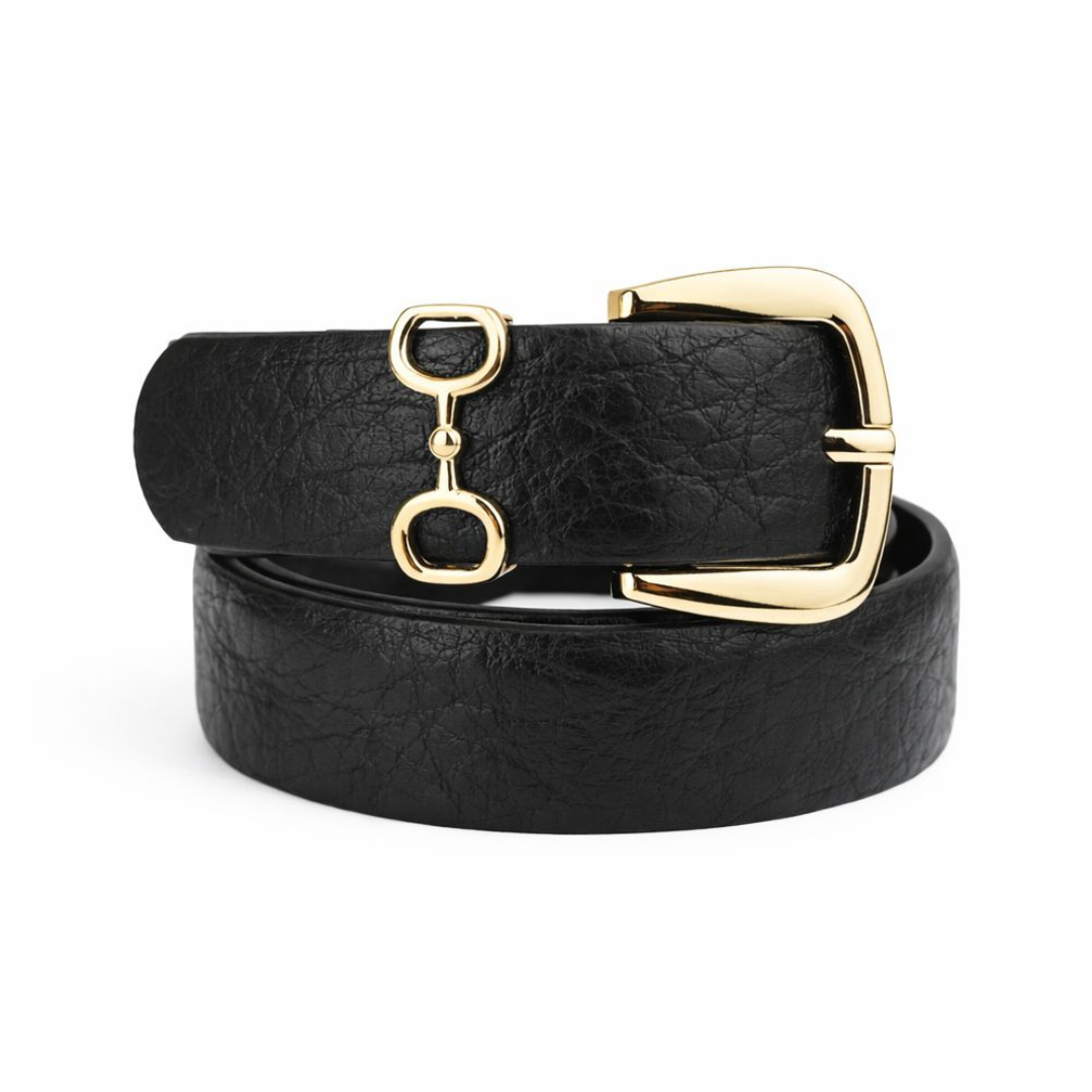 Cinto Feminino com Fivela Dourada e Detalhe Metálico