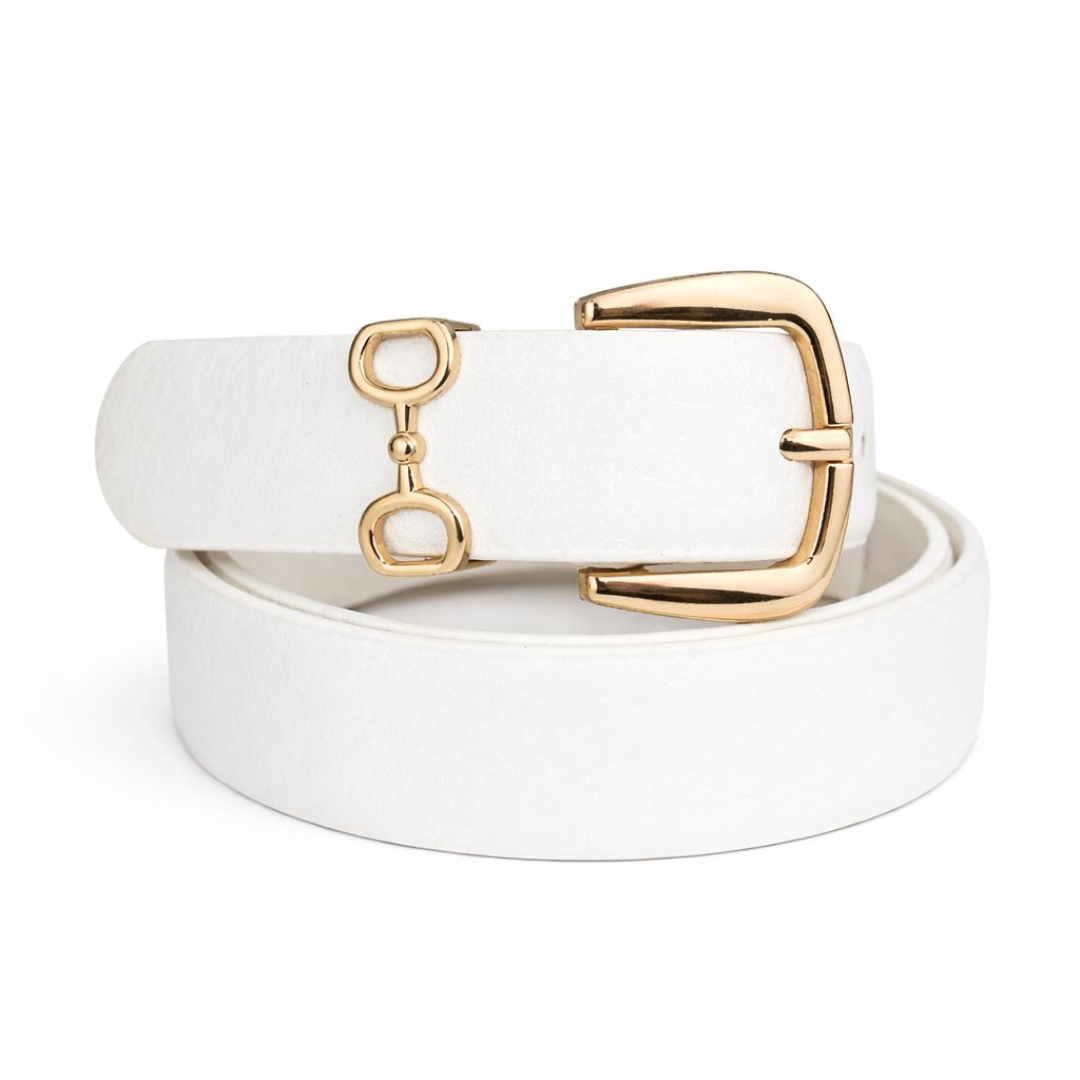 Cinto Feminino com Fivela Dourada e Detalhe Metálico