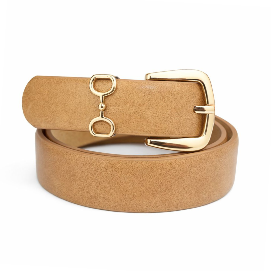 Cinto Feminino com Fivela Dourada e Detalhe Metálico