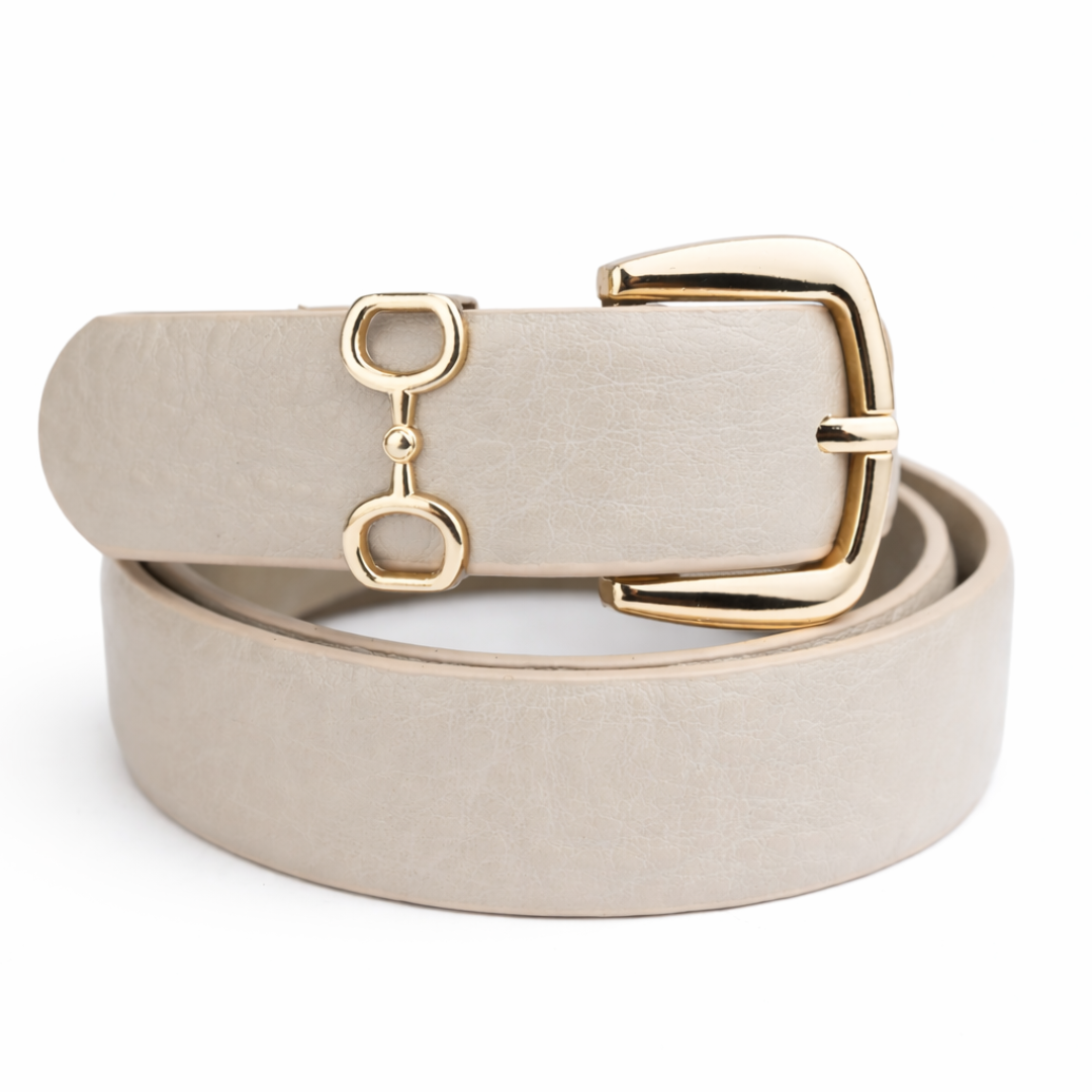 Cinto Feminino com Fivela Dourada e Detalhe Metálico