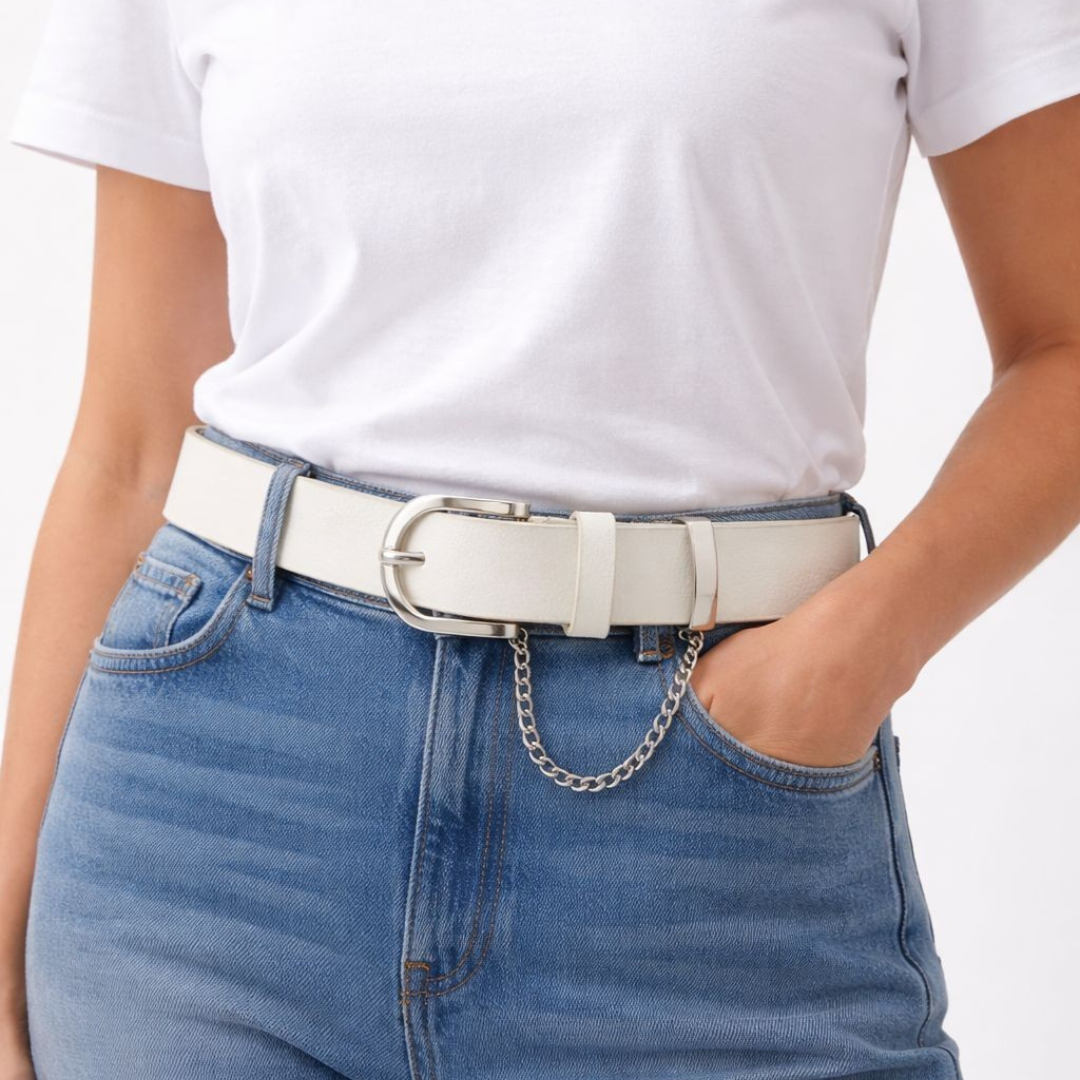 Cinto Feminino com Corrente e Fivela Prateado