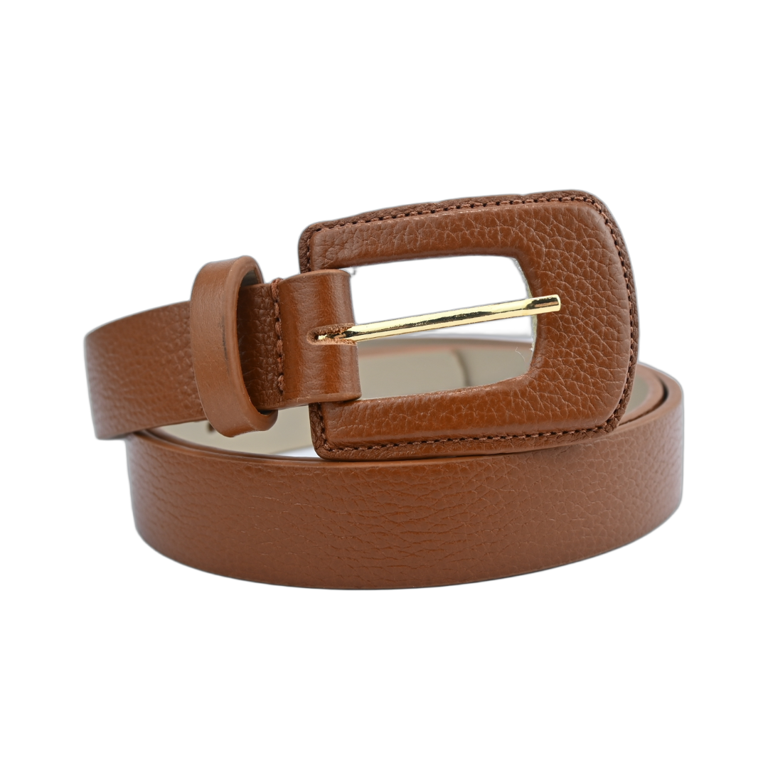 Cinto de Couro Feminino com Fivela Dourada