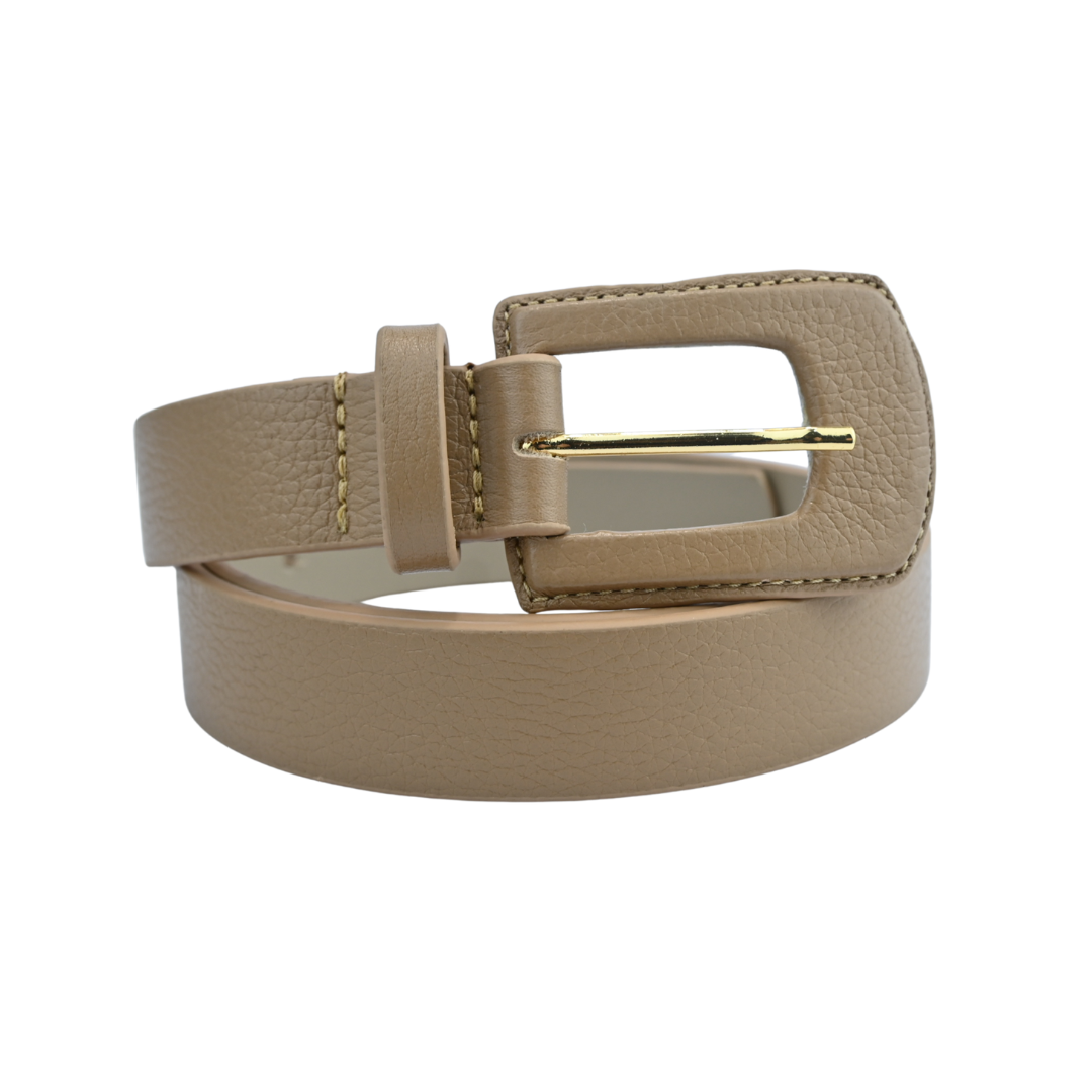 Cinto de Couro Feminino com Fivela Dourada