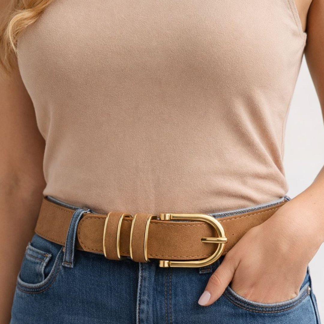 Cinto Feminino Casual com Fivela Dourada