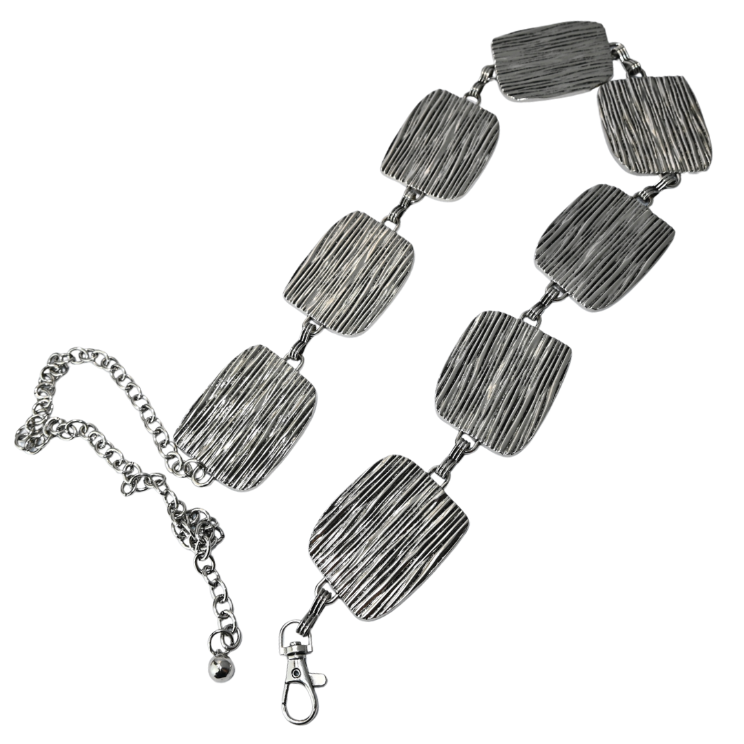 Cinto Feminino Metalizado com Placas Quadradas Texturizadas
