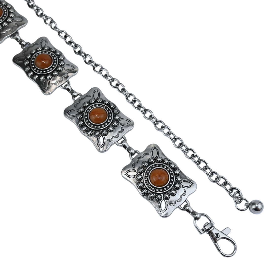 Cinto Corrente Decorativa com Placas Metálicas e Pedra Sintética