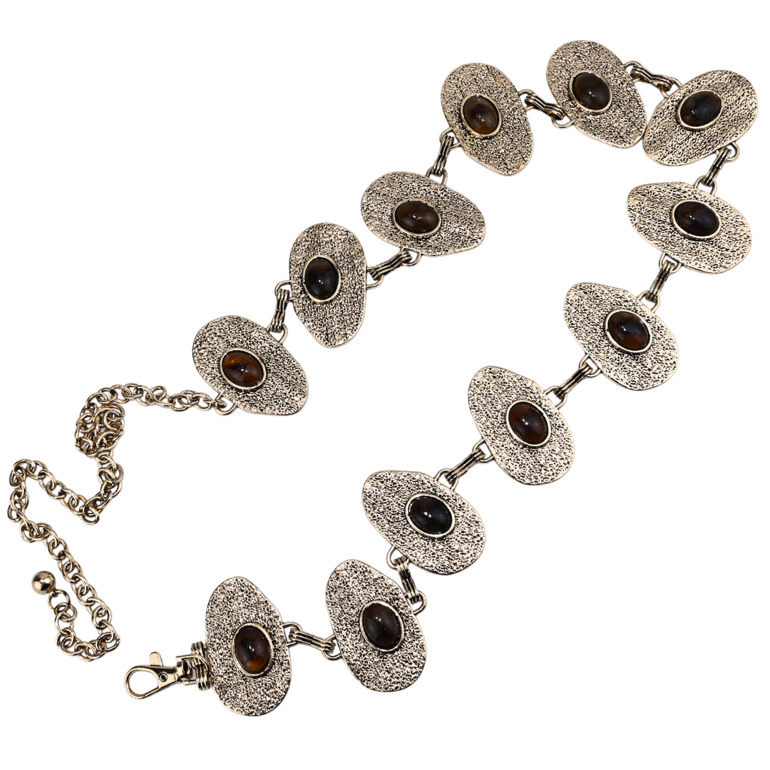 Cinto Corrente Decorativa Com Placas Ovais E Pedra