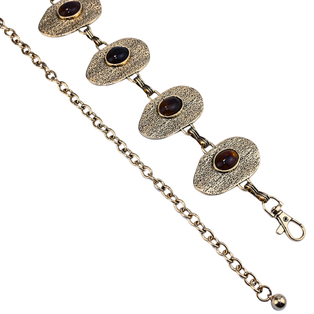 Cinto Corrente Decorativa Com Placas Ovais E Pedra