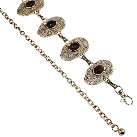 Cinto Corrente Decorativa Com Placas Ovais E Pedra