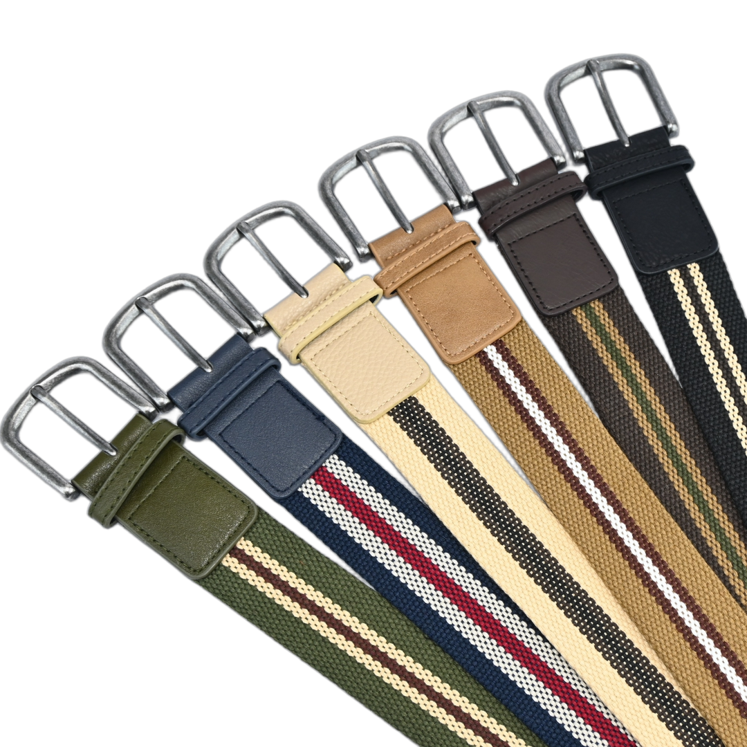 Cinto Masculino Lona Fivela Arredondada Listrado