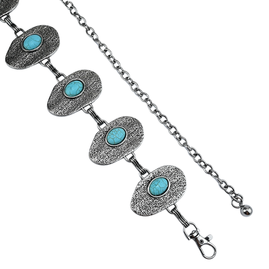 Cinto Corrente Decorativa Com Placas Ovais E Pedra