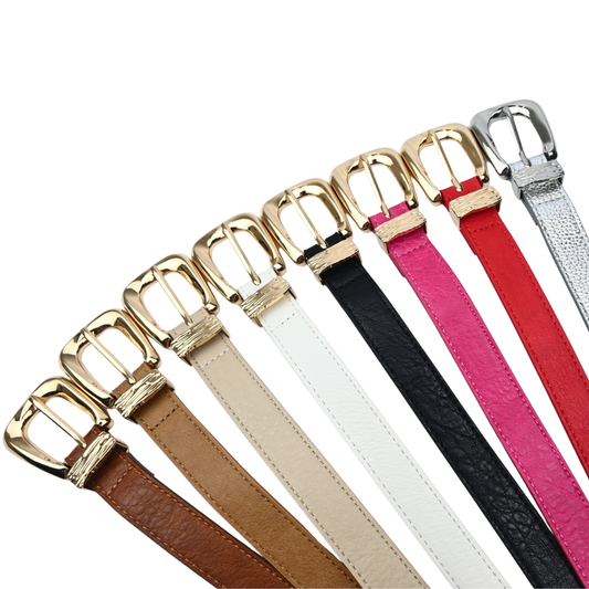 Cinto Feminino de Couro Sintético com Fivela Metalizada