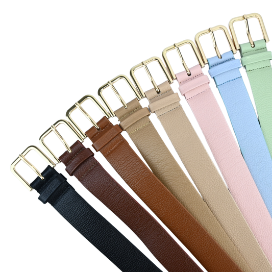 Cinto De Couro Fivela Dourada Quadrada