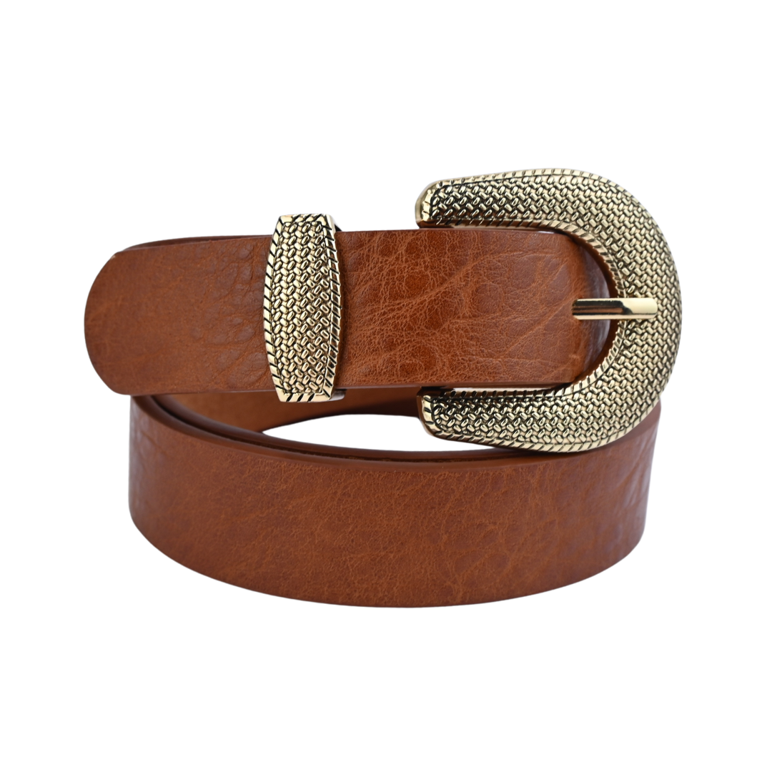 Cinto Feminino com Fivela Dourada Texturizada