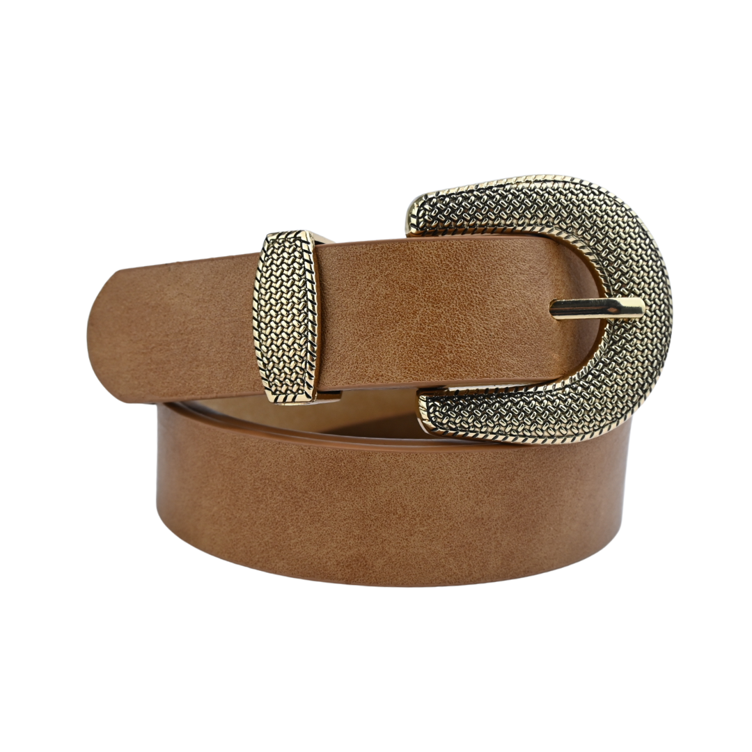 Cinto Feminino com Fivela Dourada Texturizada