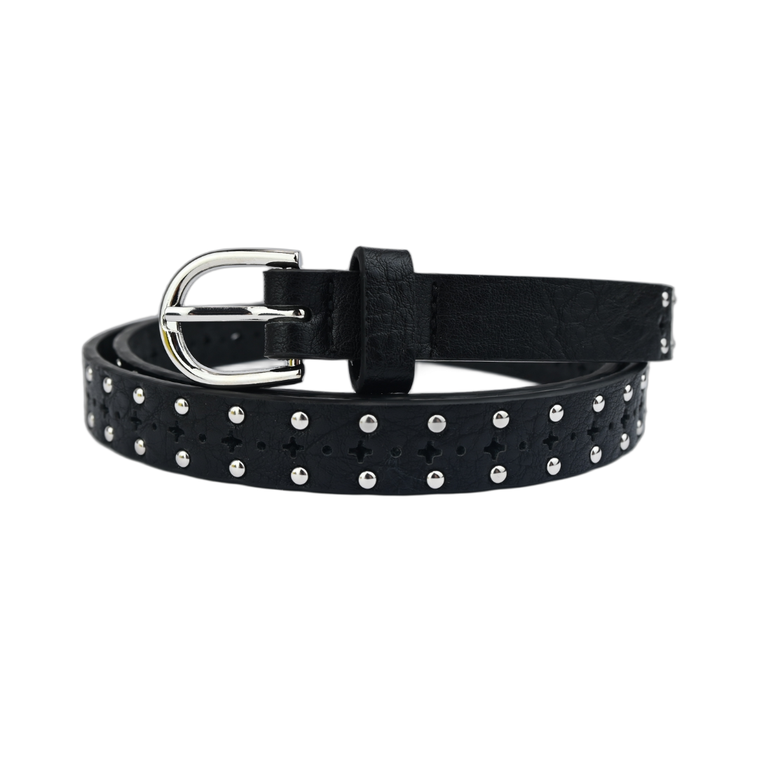 Cinto Feminino Fino Com Tachas E Fivela Metálica