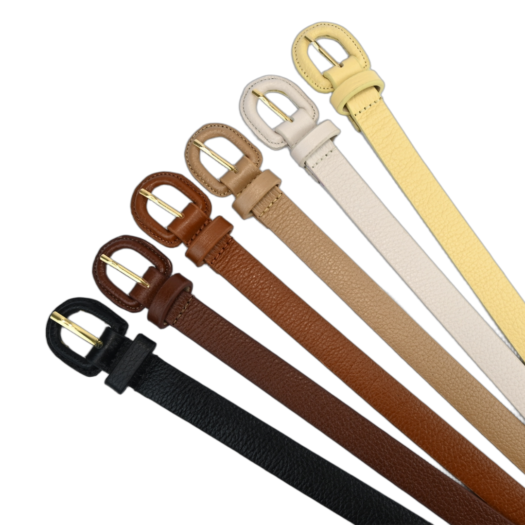 Cinto De Couro Encapado Fino Fivela  Arredondada