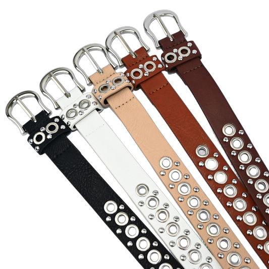 Cinto Feminino Estilo Punk com Ilhós Duplos