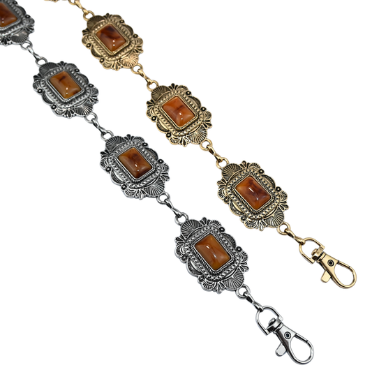 Cinto Feminino com Placas Retangulares e Pedra Central