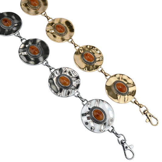 Cinto Feminino com Medalhões e Pedra Âmbar