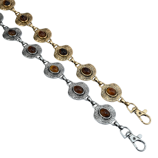 Cinto Feminino De Corrente Com Pedra Âmbar