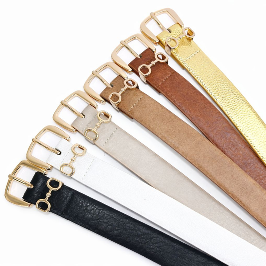 Cinto Feminino com Fivela Dourada e Detalhe Metálico