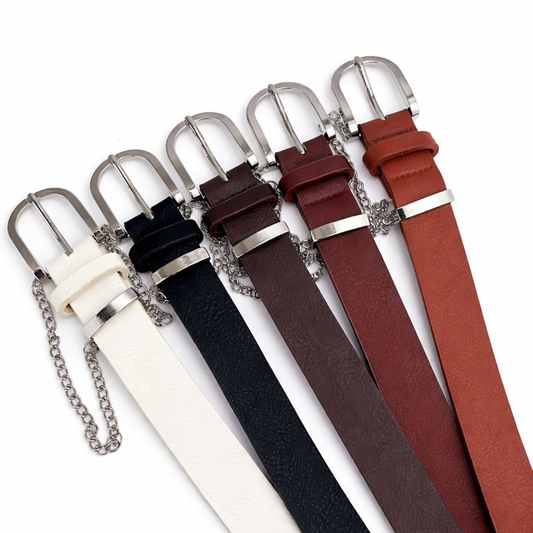 Cinto Feminino com Corrente e Fivela Prateado