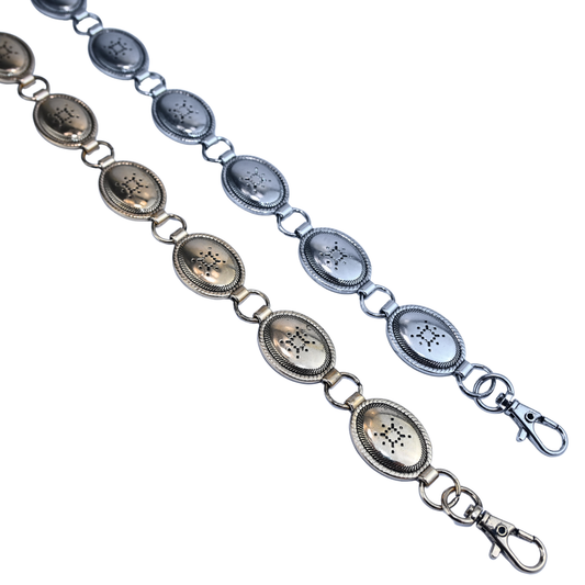 Cinto Feminino Metalizado com Placas Ovais Vazadas