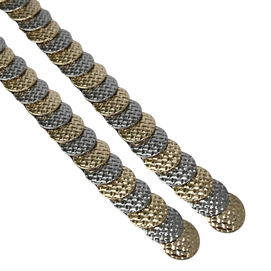 Cinto Artesanal de Moedas Texturizadas Prata com Dourado