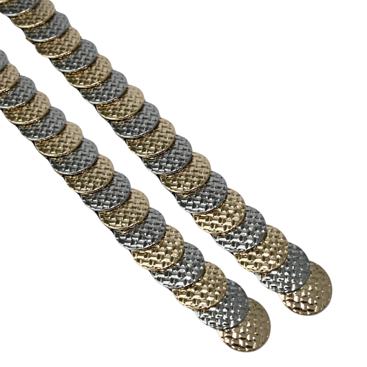 Cinto Artesanal de Moedas Texturizadas Prata com Dourado