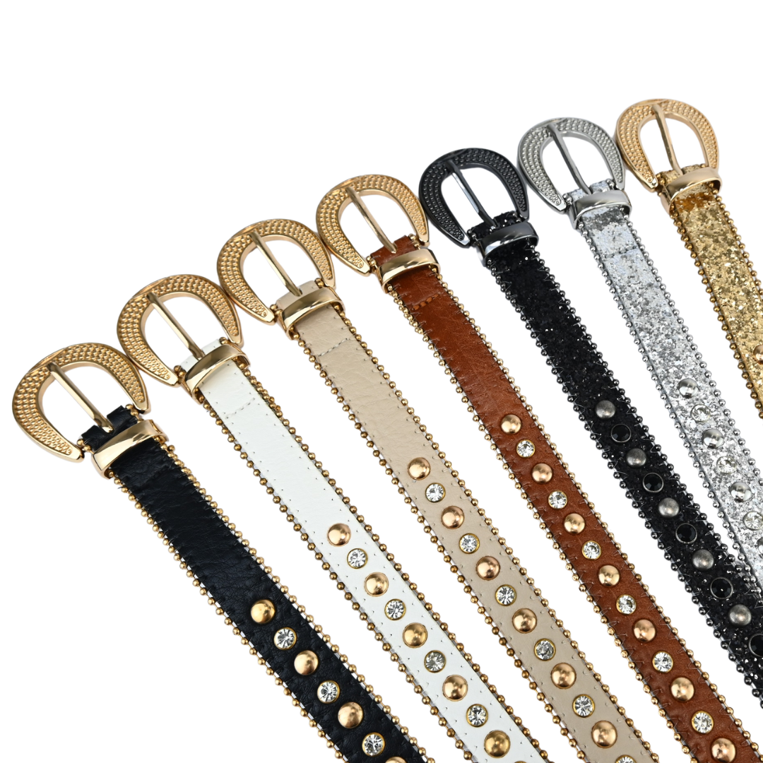 Cinto Feminino com Tachas e Strass