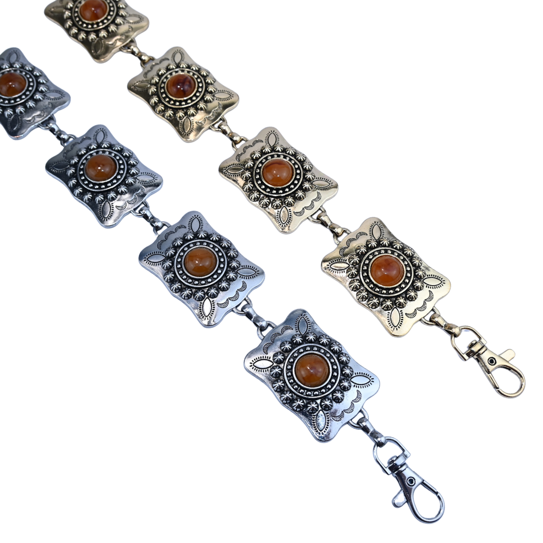 Cinto Corrente Decorativa com Placas Metálicas e Pedra Sintética