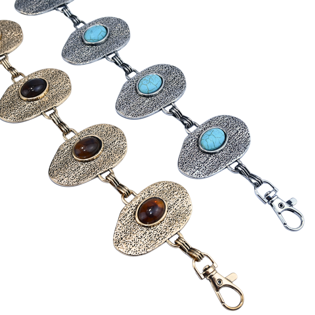 Cinto Corrente Decorativa Com Placas Ovais E Pedra