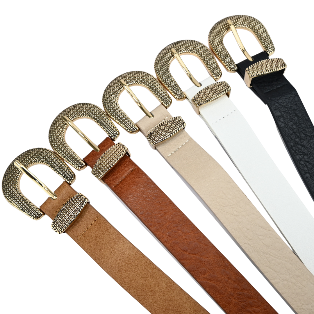 Cinto Feminino com Fivela Dourada Texturizada