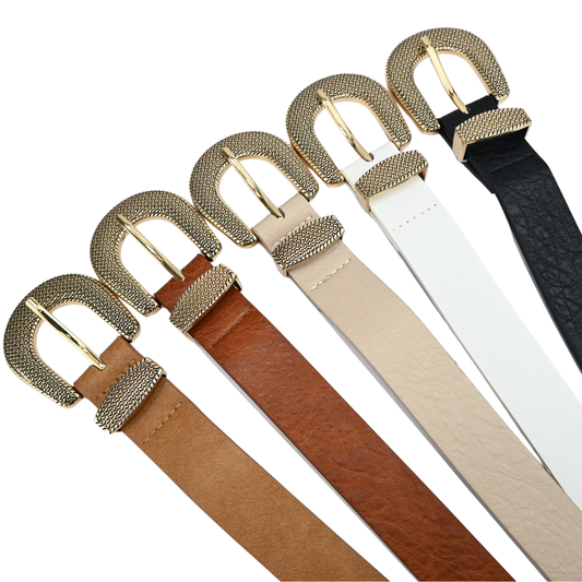 Cinto Feminino com Fivela Dourada Texturizada