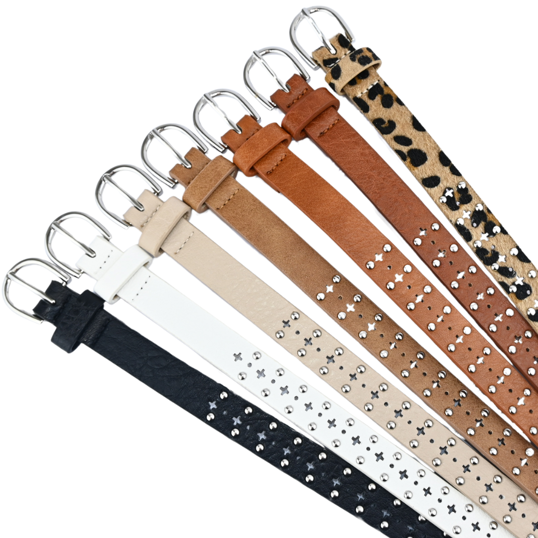 Cinto Feminino Fino Com Tachas E Fivela Metálica